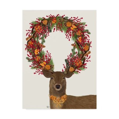 Fab Funky 'Deer, Cranberry And Orange Wreath, Full' Canvas Art,14x19